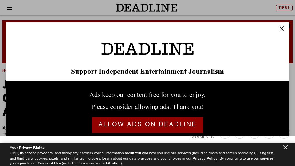 Screenshot of deadline.com: Jeff Bezos exerts more control of Washington Post opinion