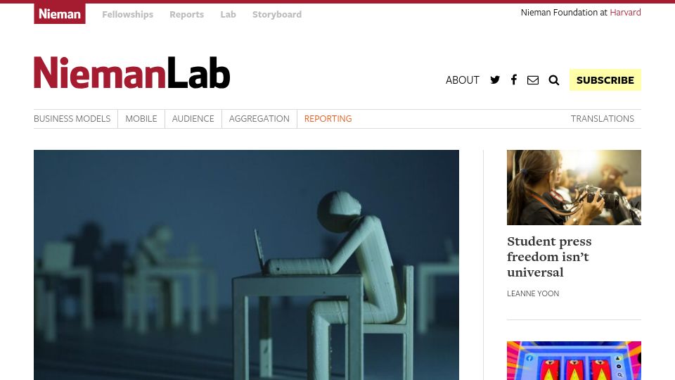 Screenshot of niemanlab.org: The journalists training AI models for Meta and OpenAI