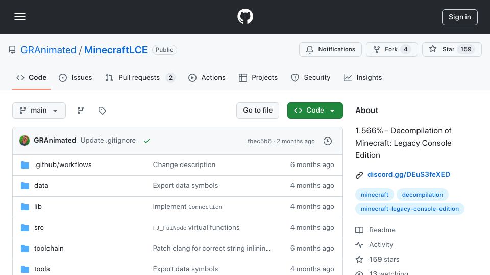 Screenshot of github.com: Decompilation of Minecraft: Legacy Console Edition
