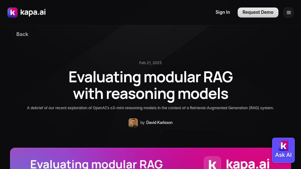 Screenshot of kapa.ai: Evaluating modular RAG with reasoning models