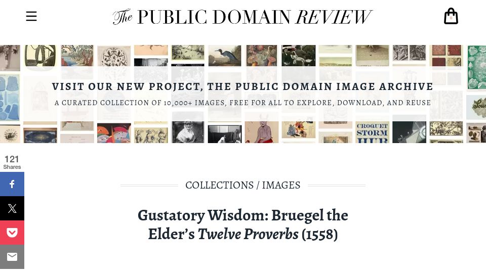 Screenshot of publicdomainreview.org: Gustatory Wisdom: Bruegel the Elder's Twelve Proverbs (1558)
