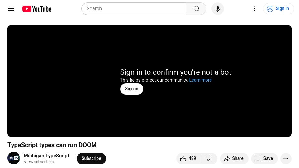 Screenshot of youtube.com: TypeScript types can run DOOM [video]