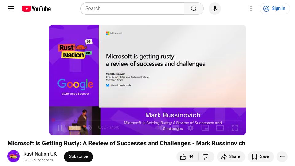 Screenshot of youtube.com: Microsoft is Getting Rusty [video]