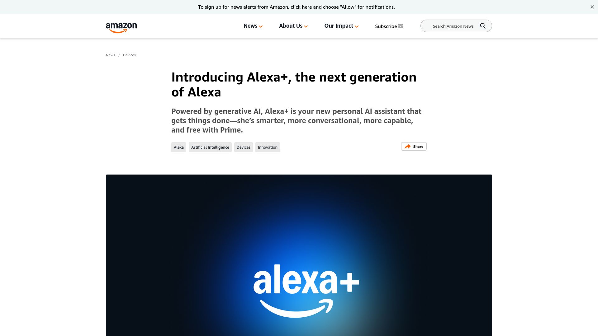 Screenshot of aboutamazon.com: Alexa+