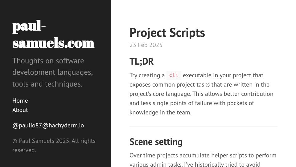Screenshot of paul-samuels.com: Project Scripts