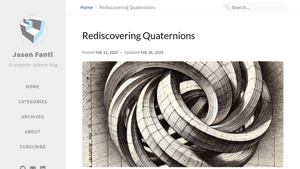 Screenshot of jasonfantl.com: Rediscovering Quaternions