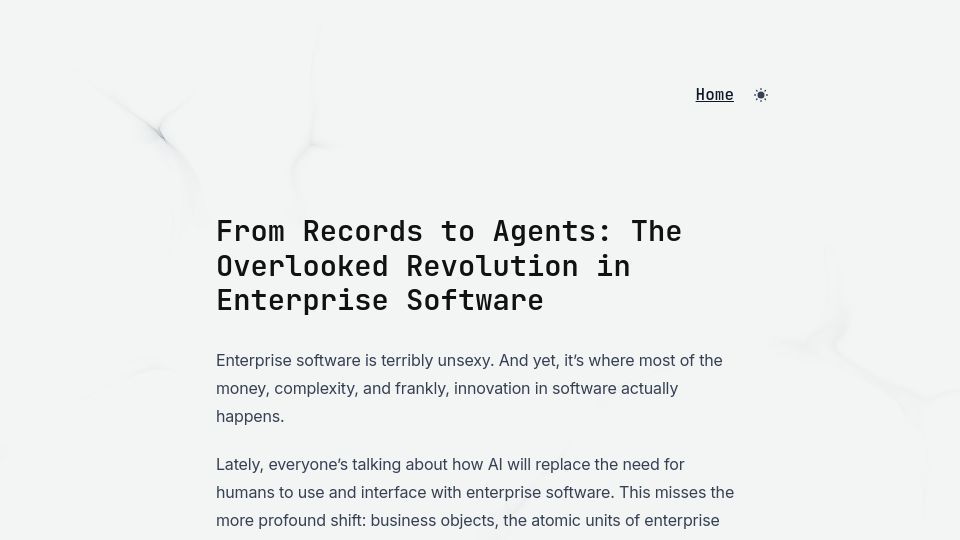 Screenshot of sperand.io: From Records to Agents: The Overlooked Revolution in Enterprise Software