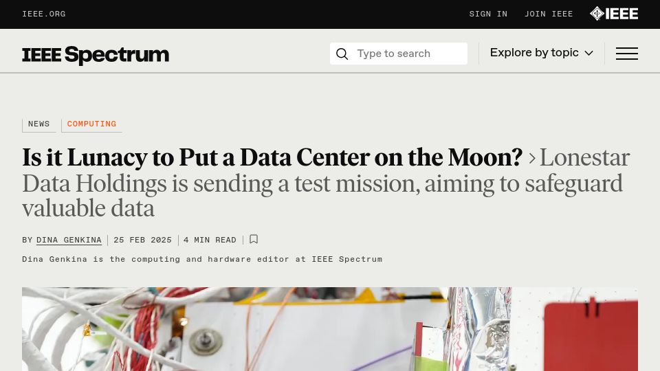 Screenshot of spectrum.ieee.org: Put a data center on the moon?