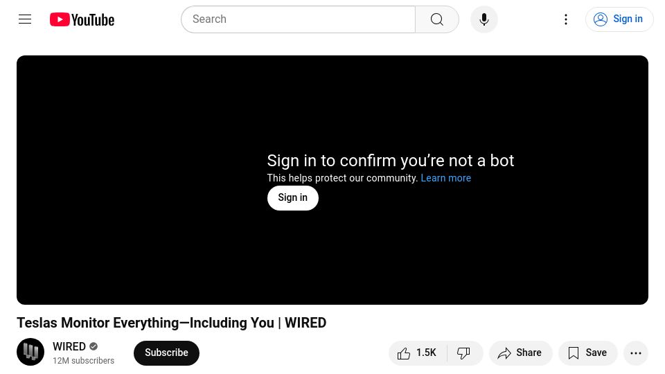 Screenshot of youtube.com: Teslas monitor everything – including you [video] from WIRED