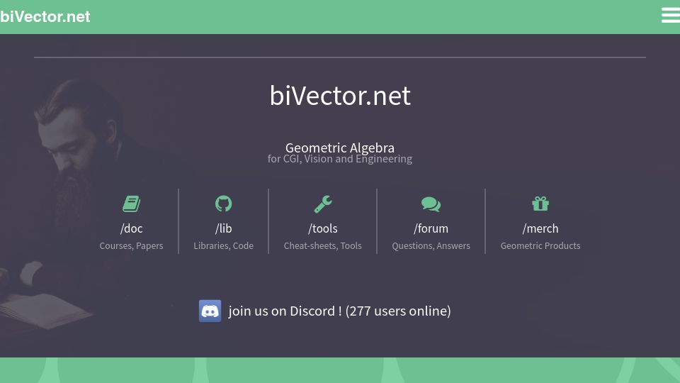 Screenshot of bivector.net: Geometric Algebra