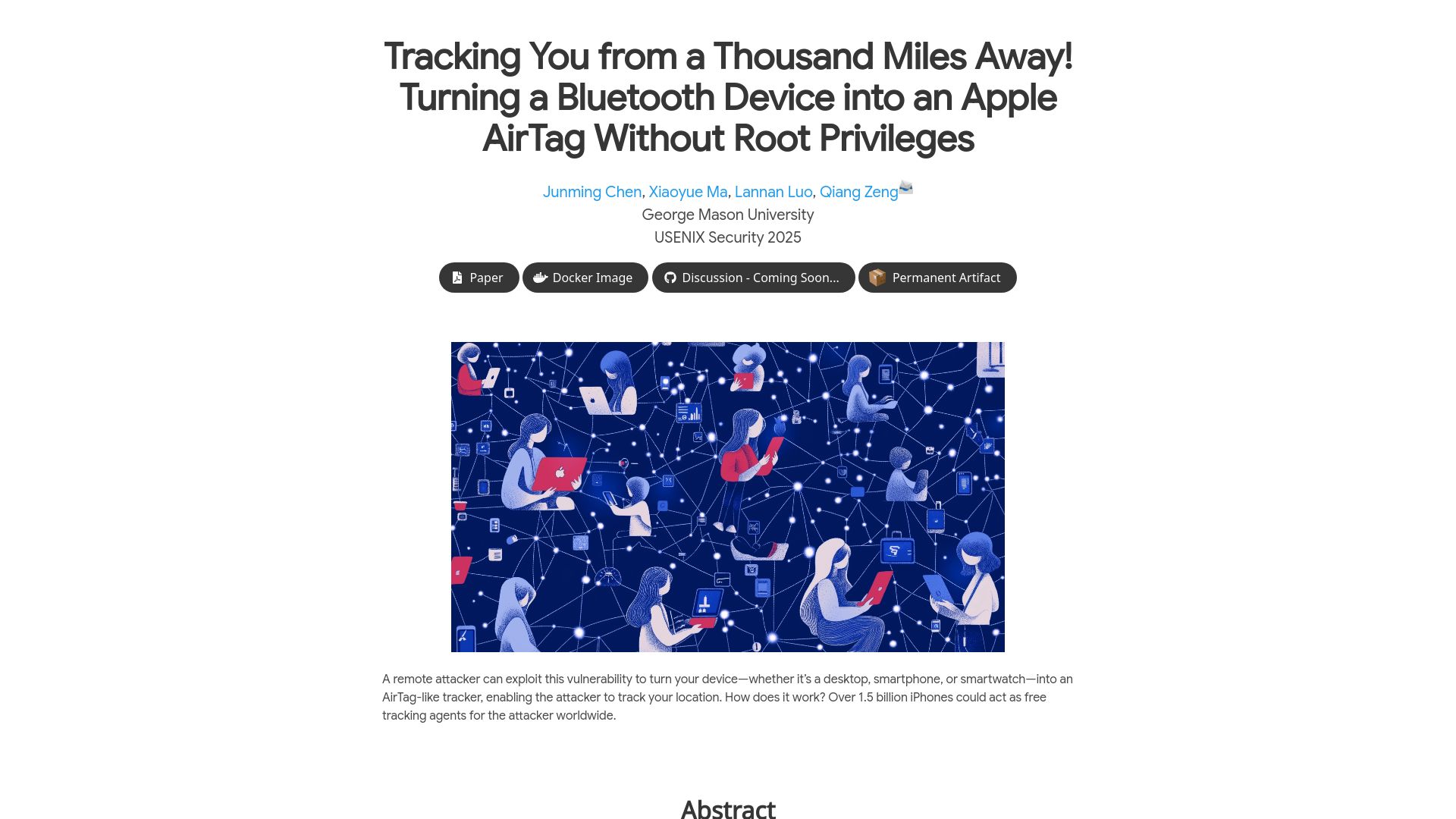 Screenshot of nroottag.github.io: Turning a Bluetooth device into an Apple AirTag without root privileges