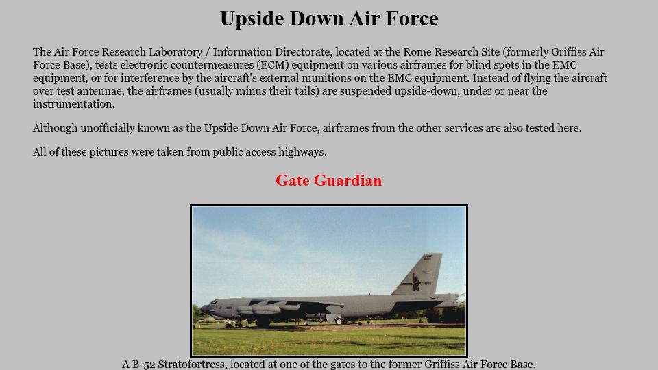 Screenshot of frontiernet.net: Upside Down Air Force