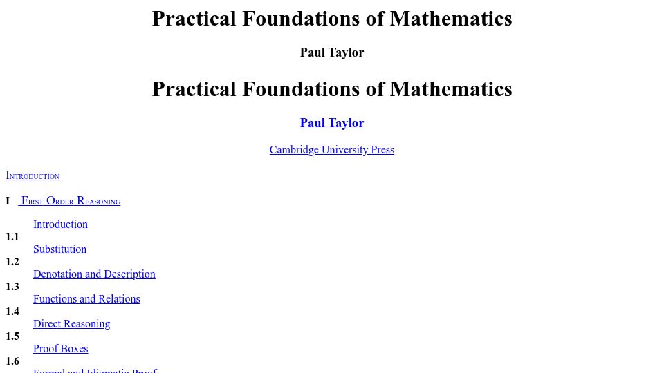 Screenshot of paultaylor.eu: Practical Foundations of Mathematics