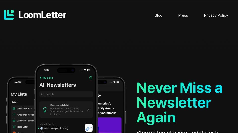 Screenshot of loomletter.app: Show HN: LoomLetter – an app to organize newsletters and listen on the go