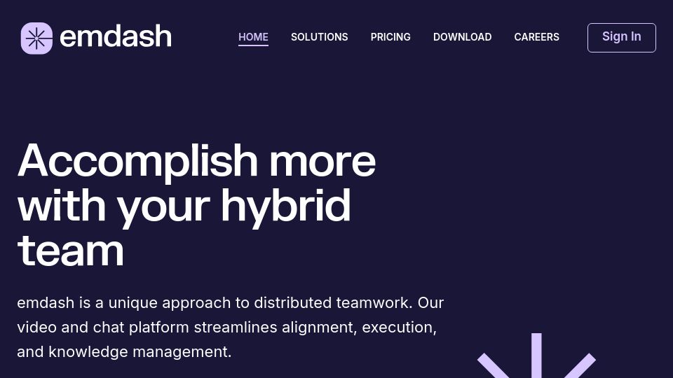 Screenshot of emdash.io: Show HN: Emdash – Slack/Zoom alternative for distributed team collaboration