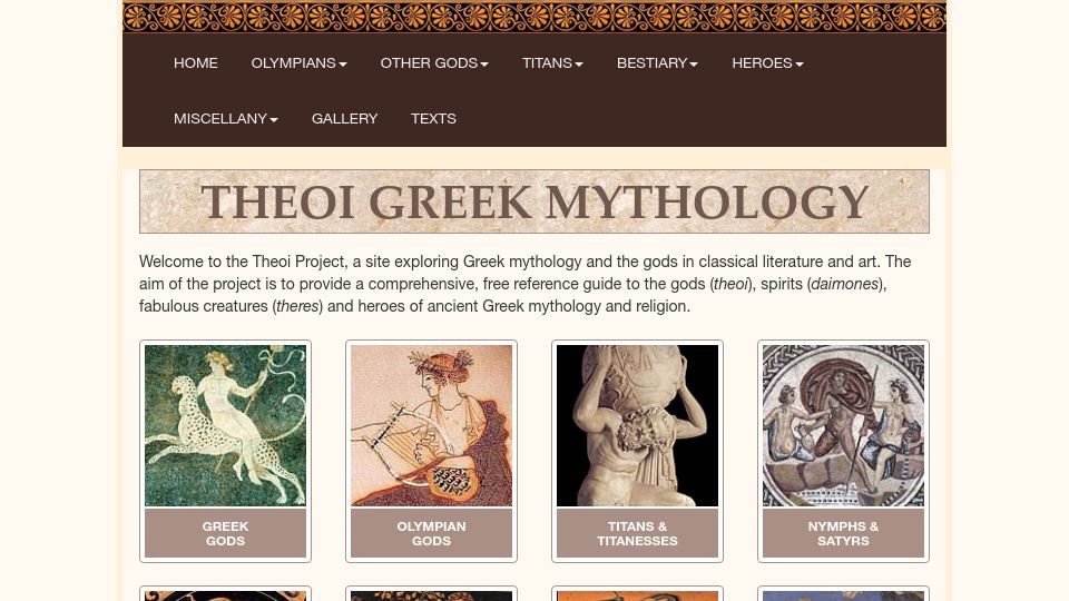 Screenshot of theoi.com: Theoi Greek Mythology