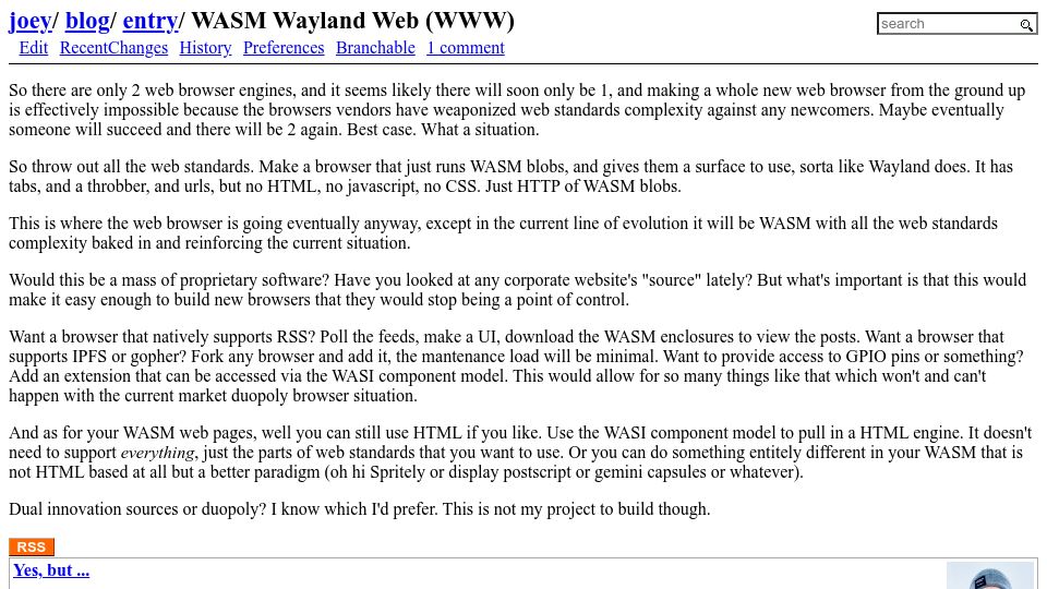 Screenshot of joeyh.name: WASM Wayland Web (WWW)