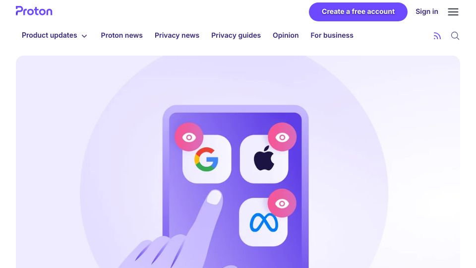 Screenshot of proton.me: US authorities can see more than ever, with Big Tech as their eyes