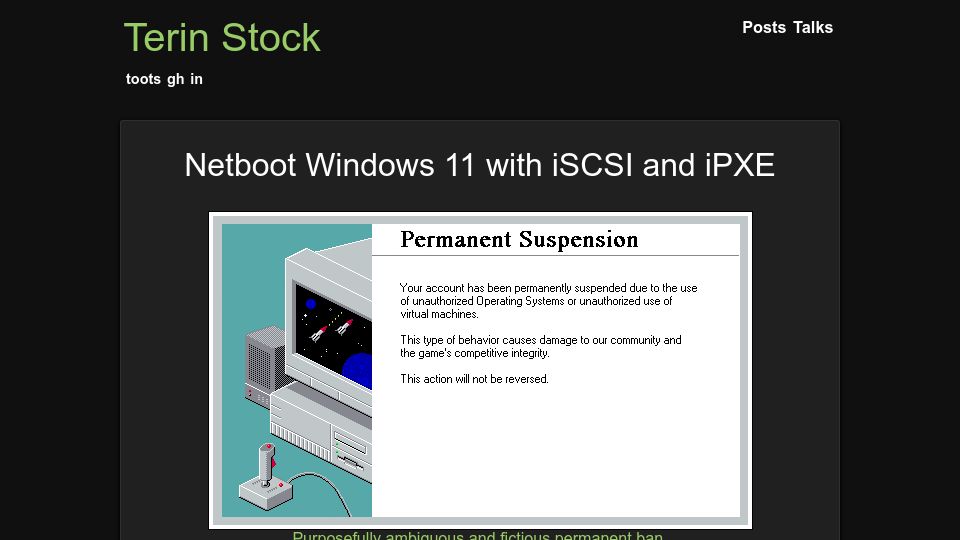 Screenshot of terinstock.com: Netboot Windows 11 with iSCSI and iPXE