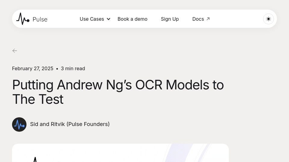 Screenshot of runpulse.com: Putting Andrew Ng's OCR models to the test