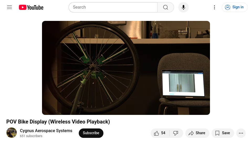 Screenshot of youtube.com: Show HN: Wireless video streaming on POV bike display