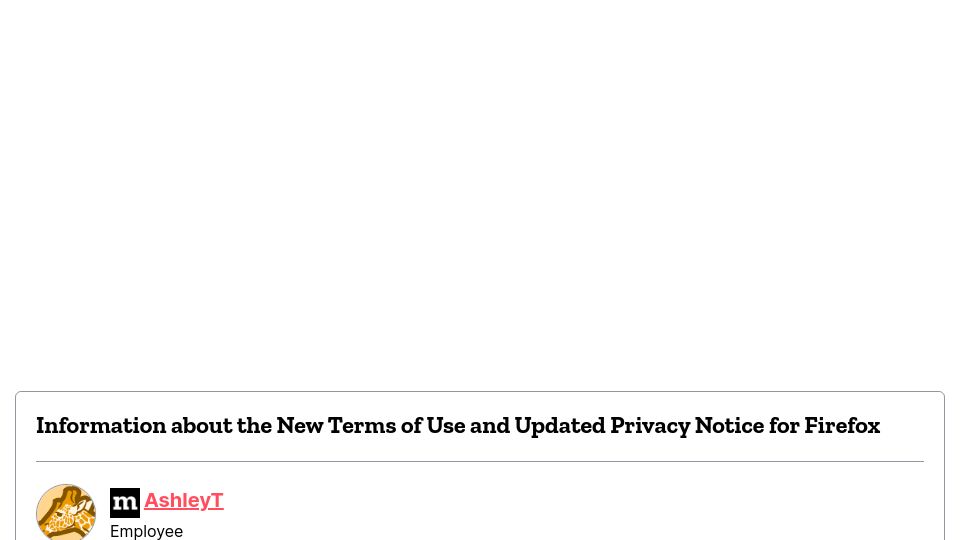 Screenshot of connect.mozilla.org: Mozilla introduces a Terms of Use agreement for Firefox