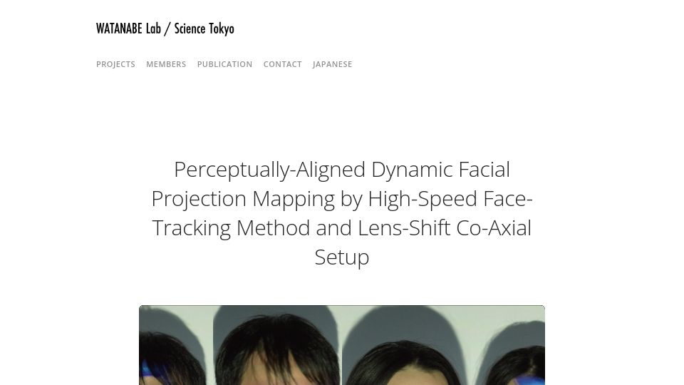 Screenshot of vision.ict.e.titech.ac.jp: High-Speed Face-Tracking for Dynamic Facial Projection Mapping