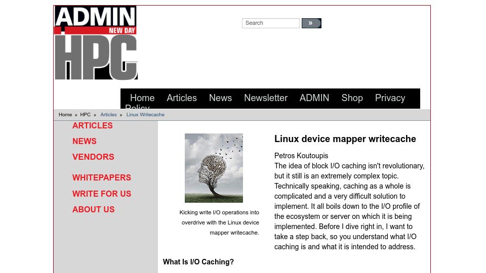 Screenshot of admin-magazine.com: Setting up a Linux writecache as a RAM disk (2019)
