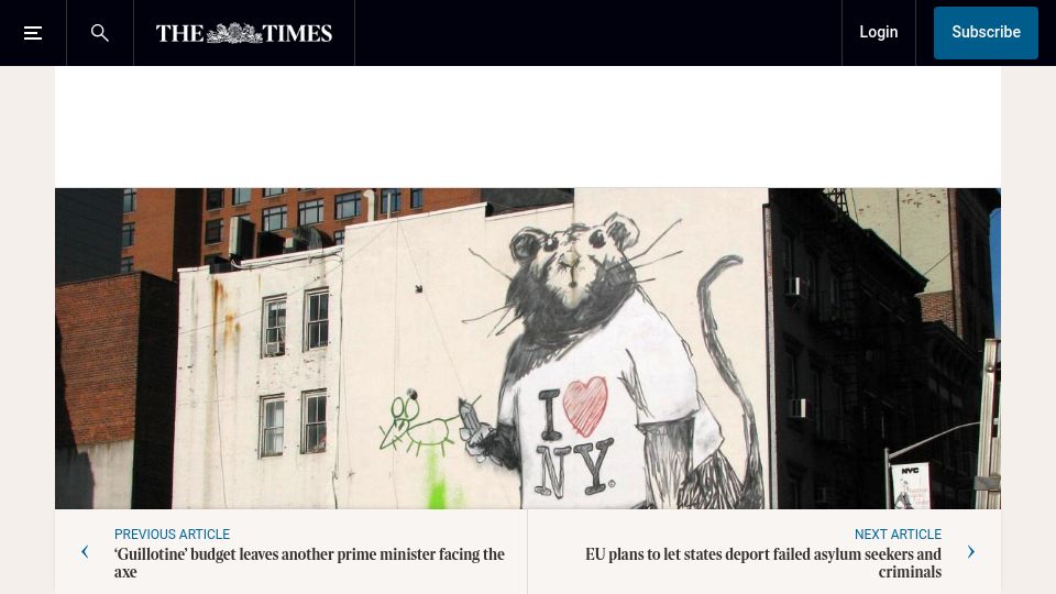 Screenshot of thetimes.com: New York claims a small victory in 'forever war on rats'