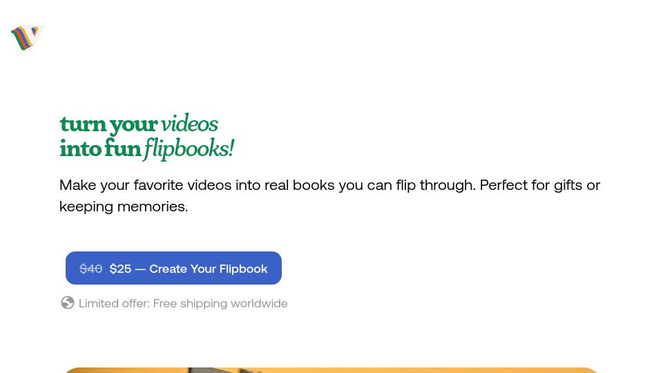 Screenshot of videotoflip.com: Show HN: I convert videos to printed flipbooks for living