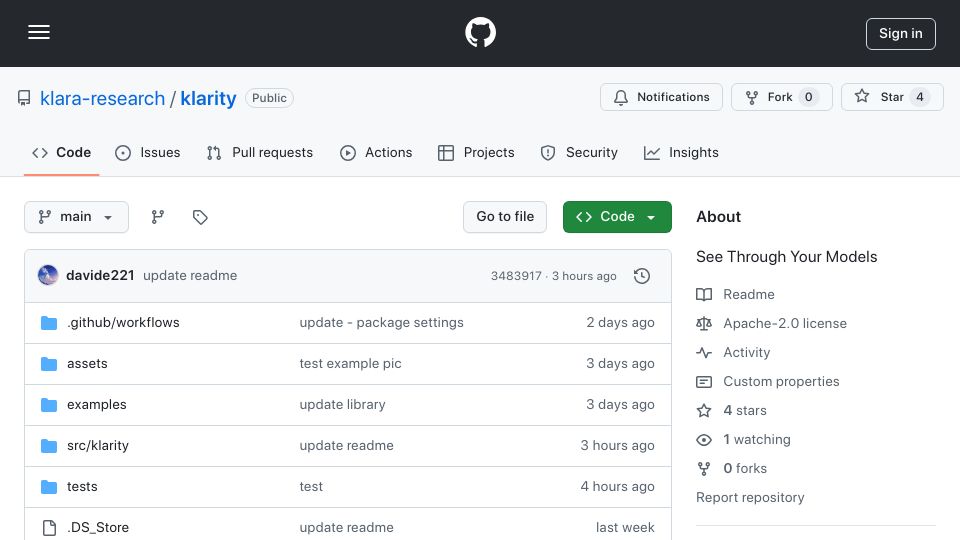 Screenshot of github.com: Show HN: Klarity – Open-source tool to analyze uncertainty/entropy in LLM output