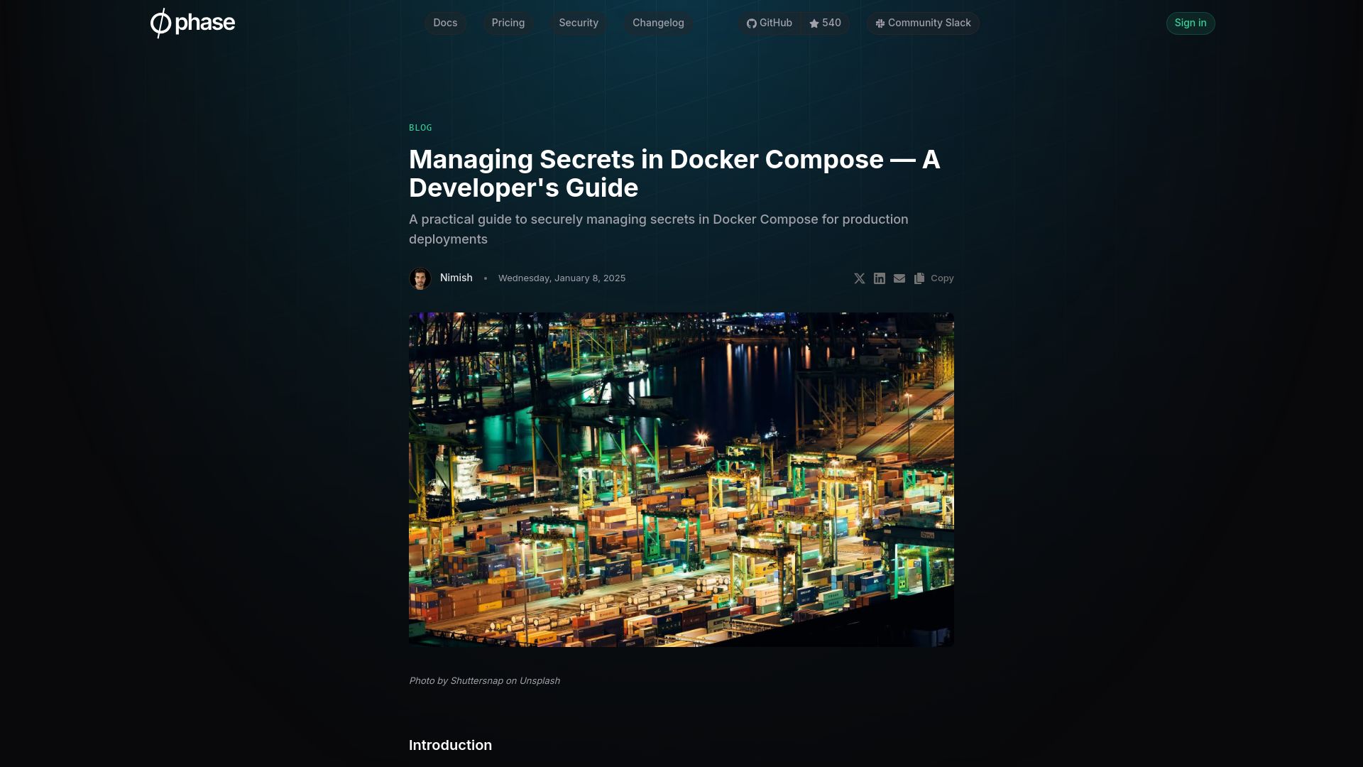 Screenshot of phase.dev: Managing Secrets in Docker Compose – A Developer's Guide