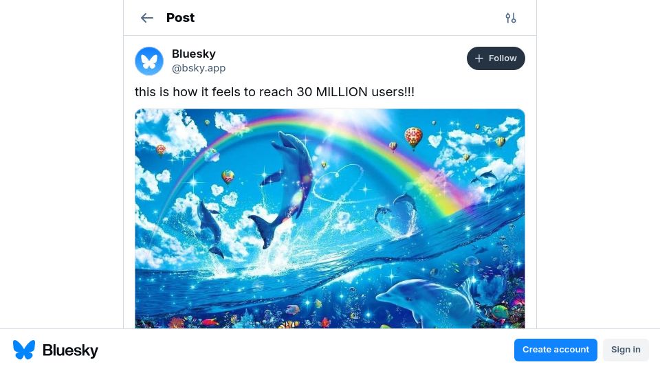 Screenshot of bsky.app: Bluesky now has 30 million users
