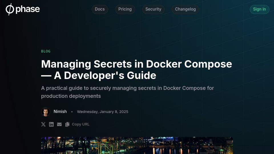 Screenshot of phase.dev: Managing Secrets in Docker Compose – A Developer's Guide