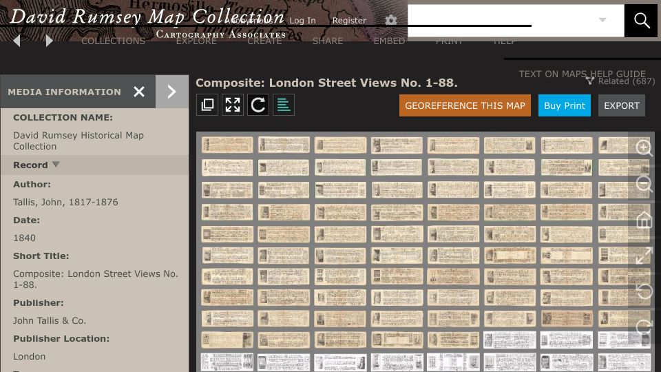 Screenshot of davidrumsey.com: London Street Views (1840)