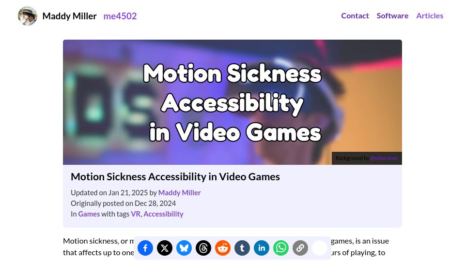 Screenshot of madelinemiller.dev: Motion sickness accessibility in video games