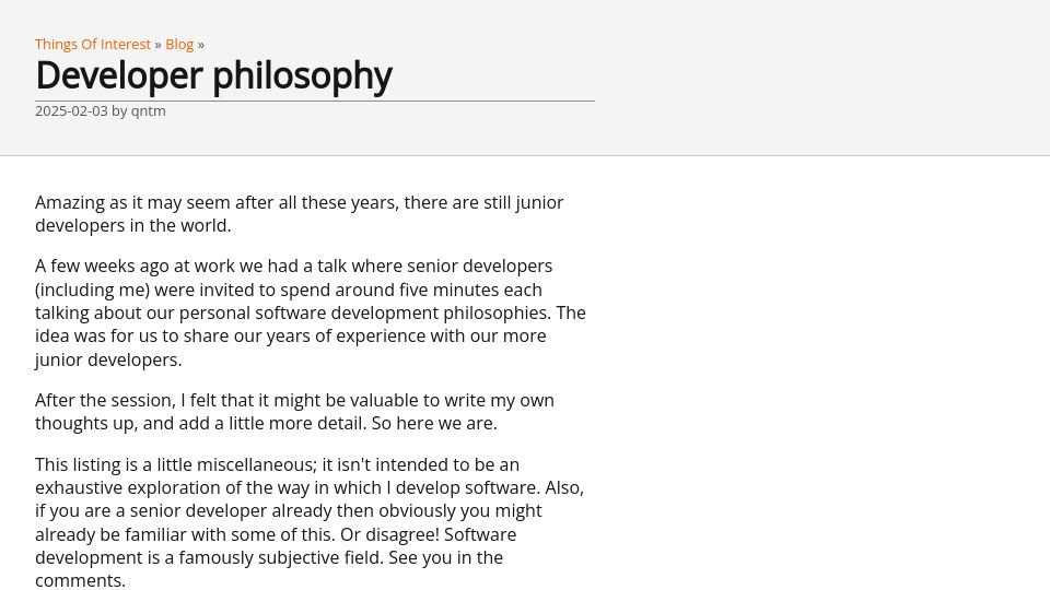 Screenshot of qntm.org: Developer Philosophy