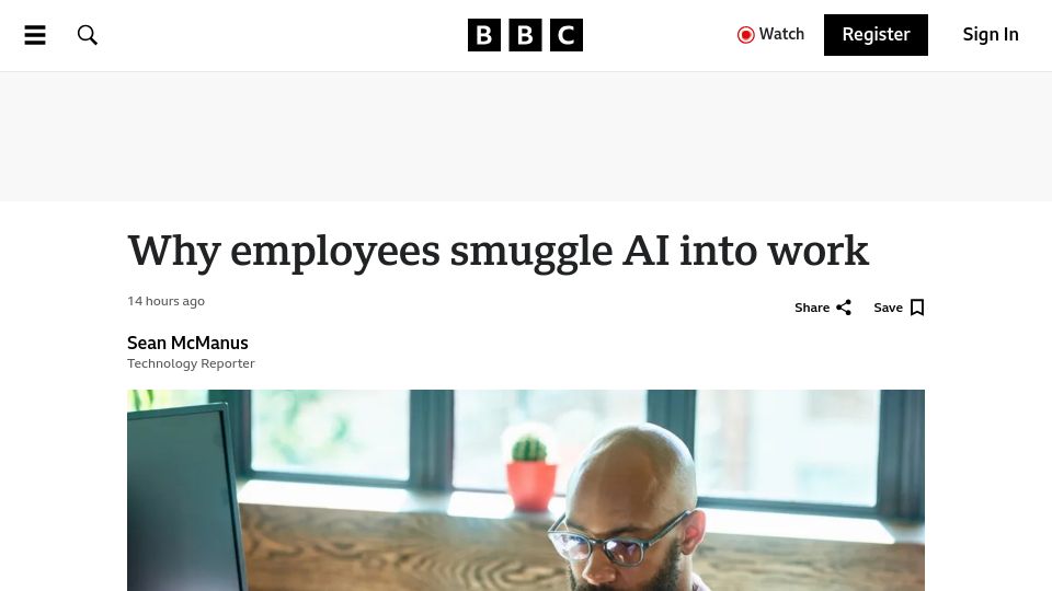 Screenshot of bbc.com: Why employees smuggle AI into work