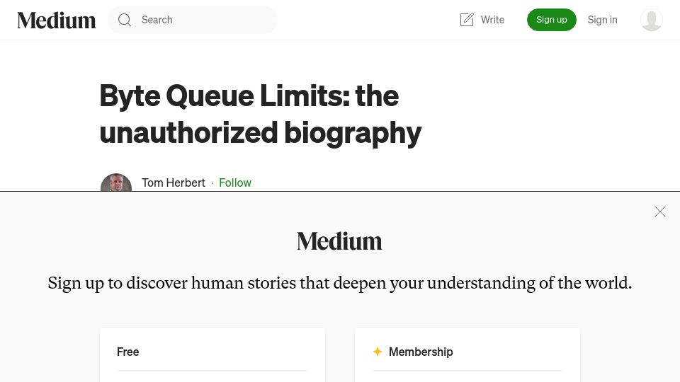 Screenshot of medium.com: Byte Queue Limits: the unauthorized biography