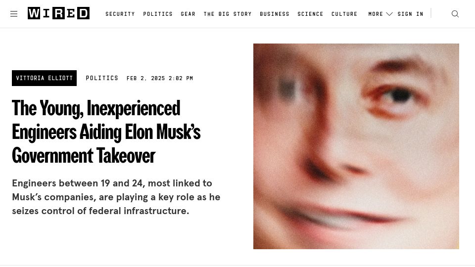 Screenshot of wired.com: The young, inexperienced engineers aiding DOGE