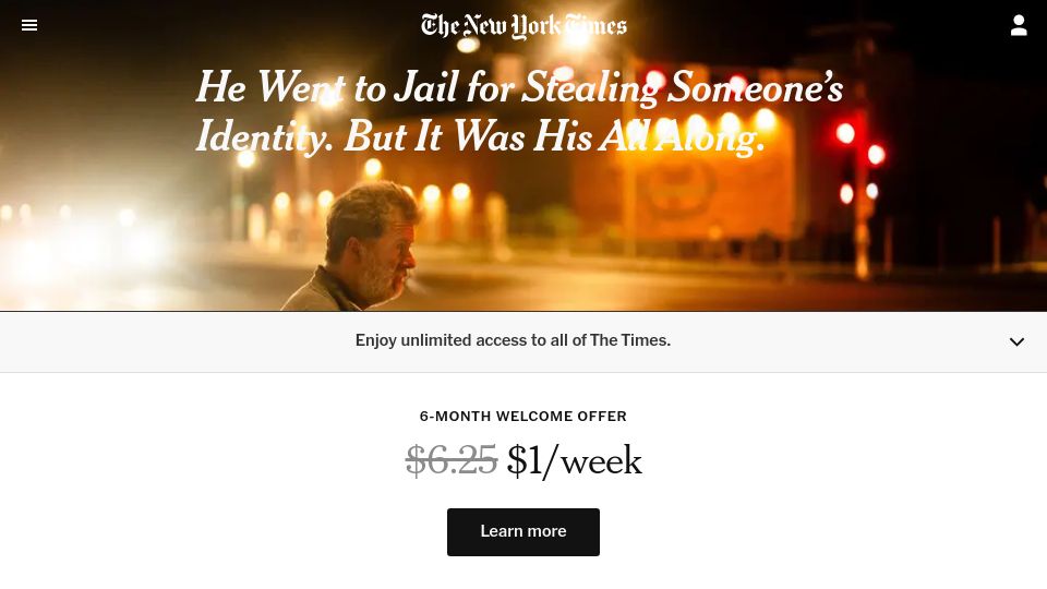 Screenshot of nytimes.com: He went to jail for stealing someone's identity, but it was his all along