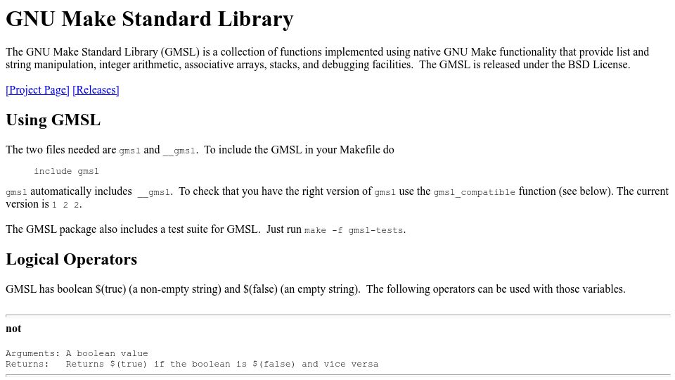 Screenshot of gmsl.jgc.org: GNU Make Standard Library