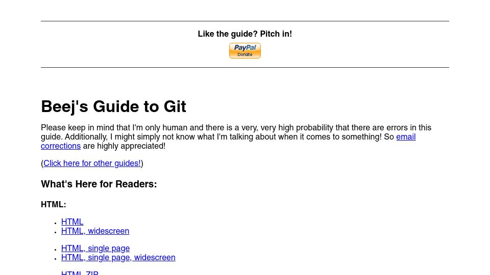 Screenshot of beej.us: Beej's Guide to Git