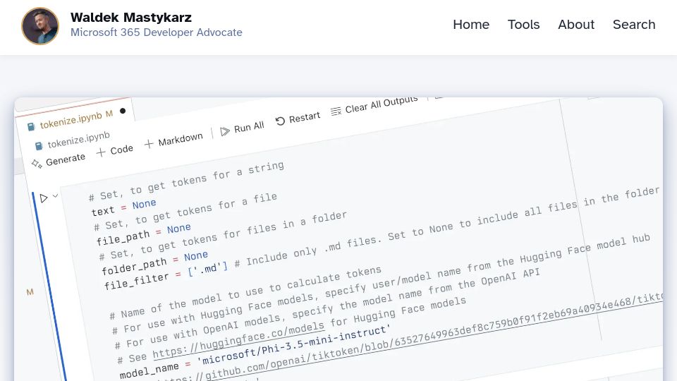 Screenshot of blog.mastykarz.nl: Calculate the number of language model tokens for a string