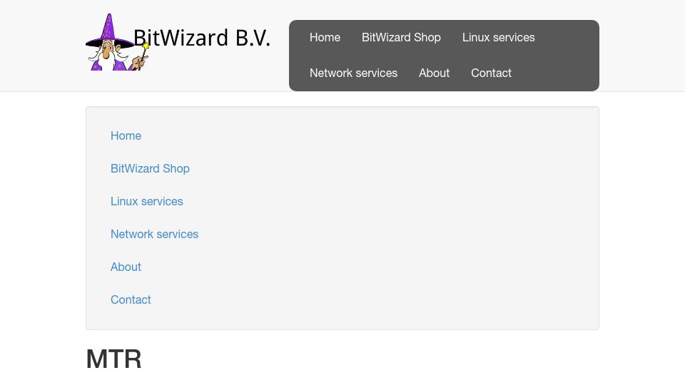 Screenshot of bitwizard.nl: MTR: 'traceroute' and 'ping' in a single tool