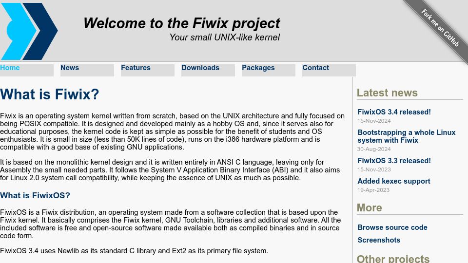 Screenshot of fiwix.org: Fiwix: Small Unix-Like Kernel