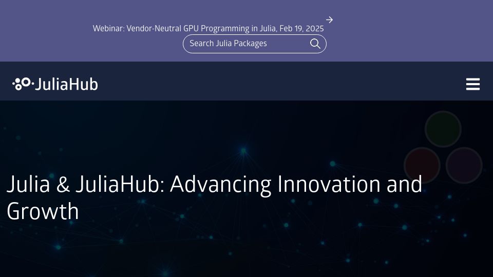 Screenshot of info.juliahub.com: Julia and JuliaHub: Advancing Innovation and Growth