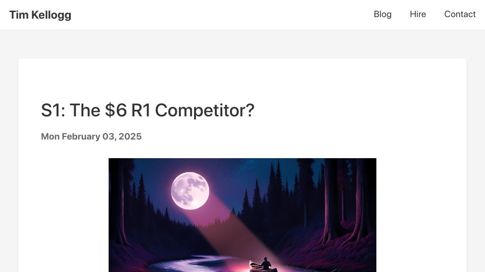 Screenshot of timkellogg.me: S1: A $6 R1 competitor?
