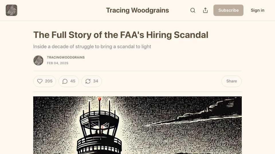 Screenshot of tracingwoodgrains.com: The FAA’s Hiring Scandal