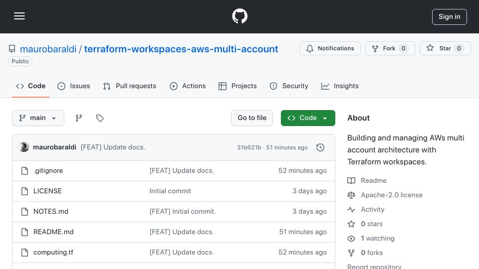 Screenshot of github.com: Using Terraform Workspace for AWS multi account architectures